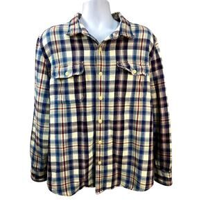 American Eagle Men’s Heavy Flannel Shirt XXL Blue Red Plaid Blanket Cotton
